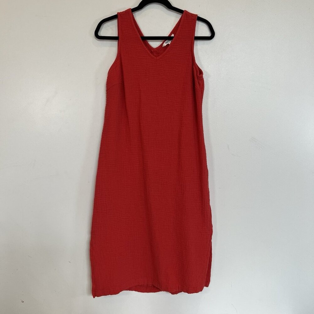 Briggs Shift Dress Sleeveless, Red-Orange, Slub Cotton, Side Slits Size L
